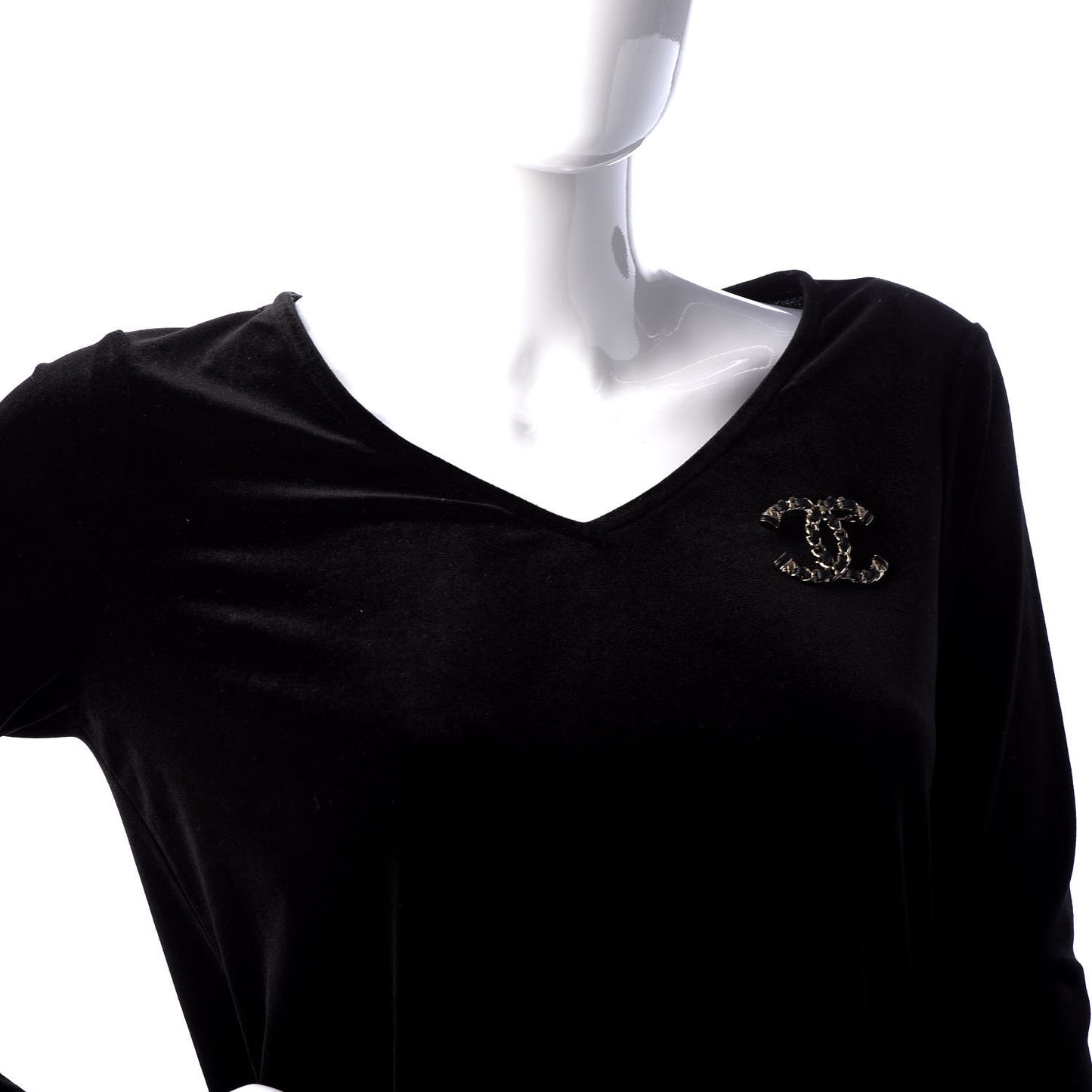 Lambskin Chain CC Brooch Black Gold