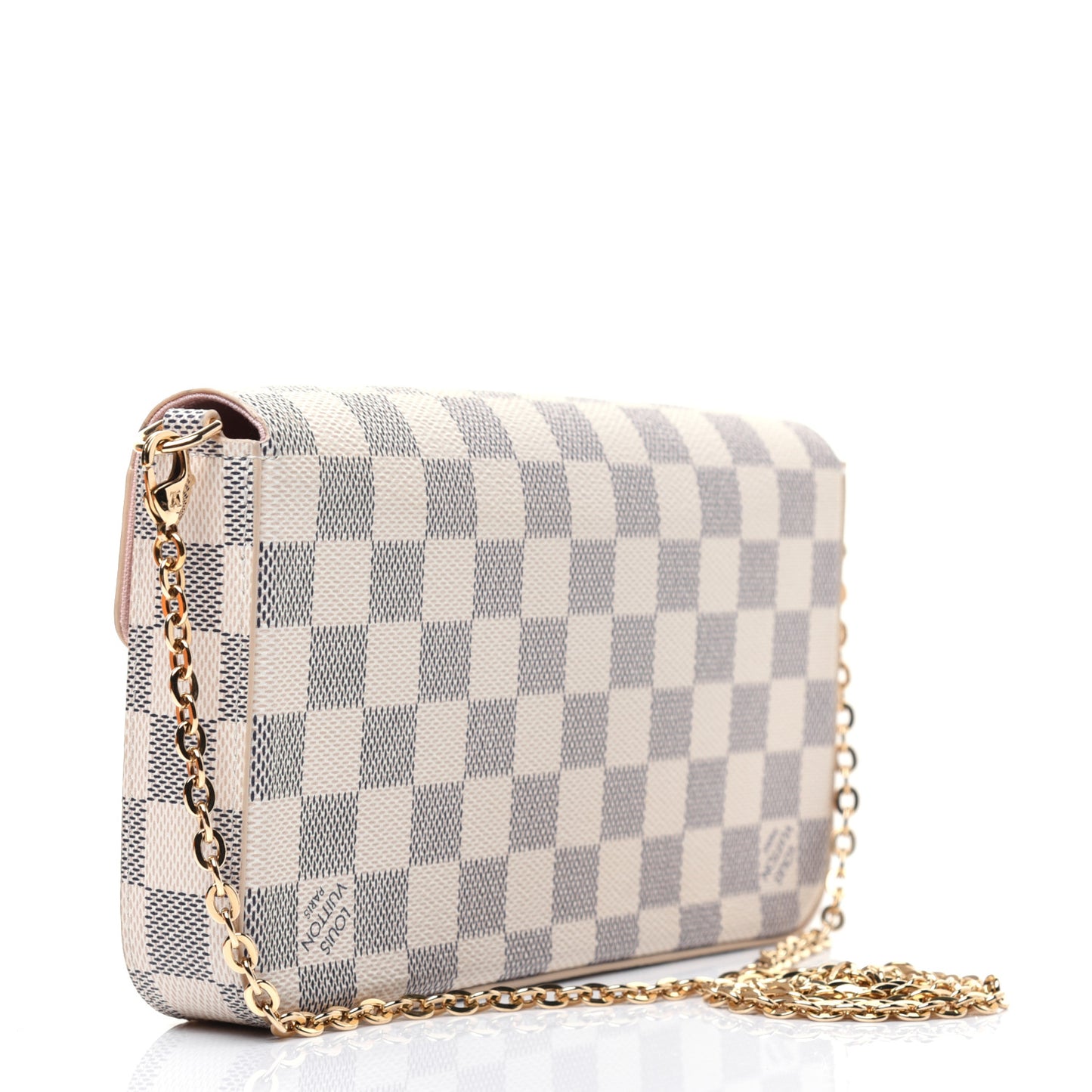 Damier Azur Pochette Felicie Chain Wallet Rose Ballerine