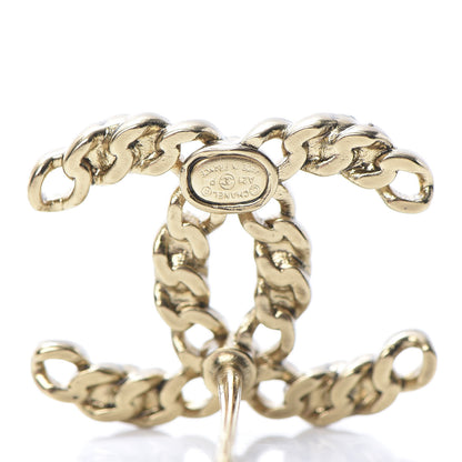 Chanel Pearl Crystal Chain Link CC Earrings Gold Red Pink Yellow 4 of 5