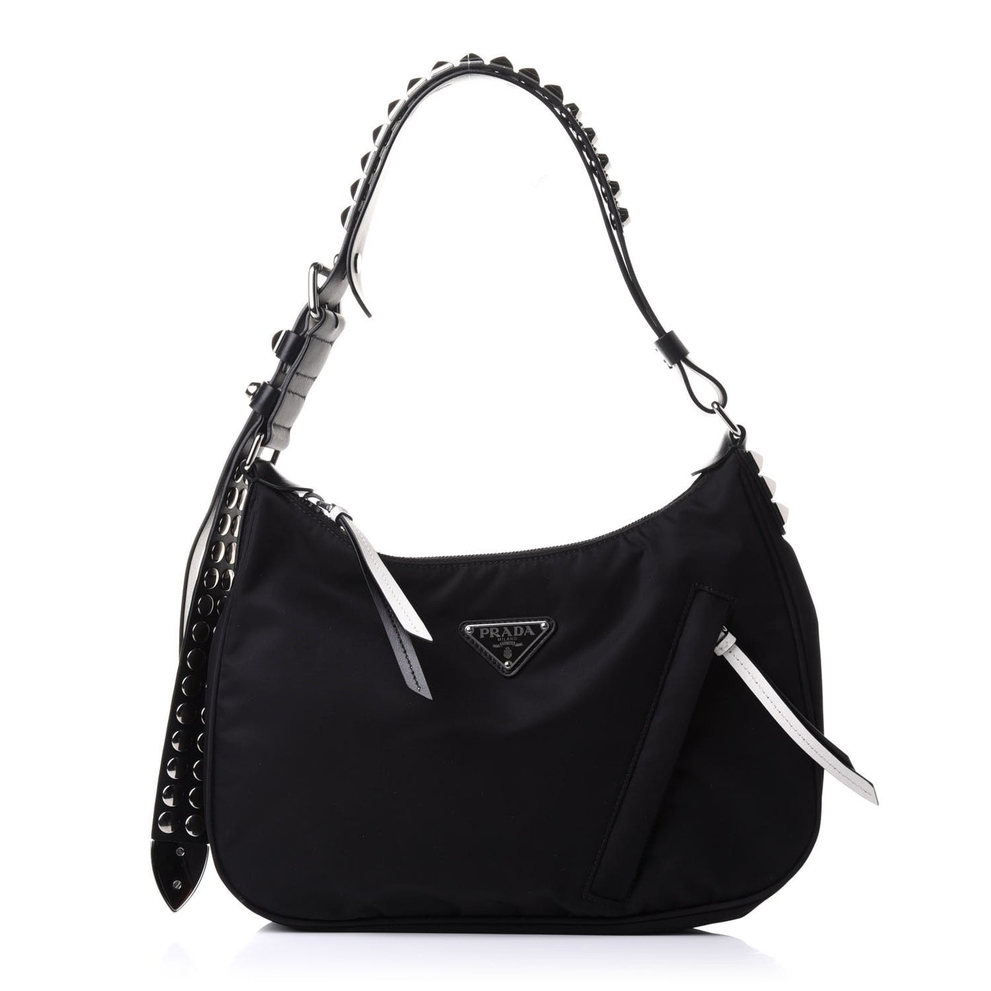 Tessuto Nylon Studded New Vela Hobo Black White