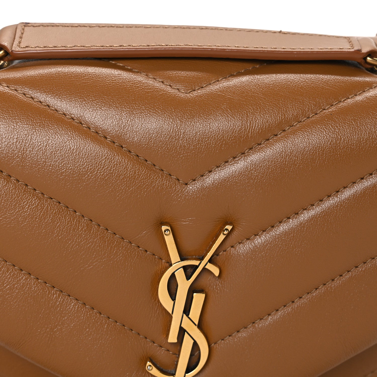 Saint Laurent Calfskin Y Quilted Monogram Small Loulou Chain Satchel Dark Natural 8 of 11