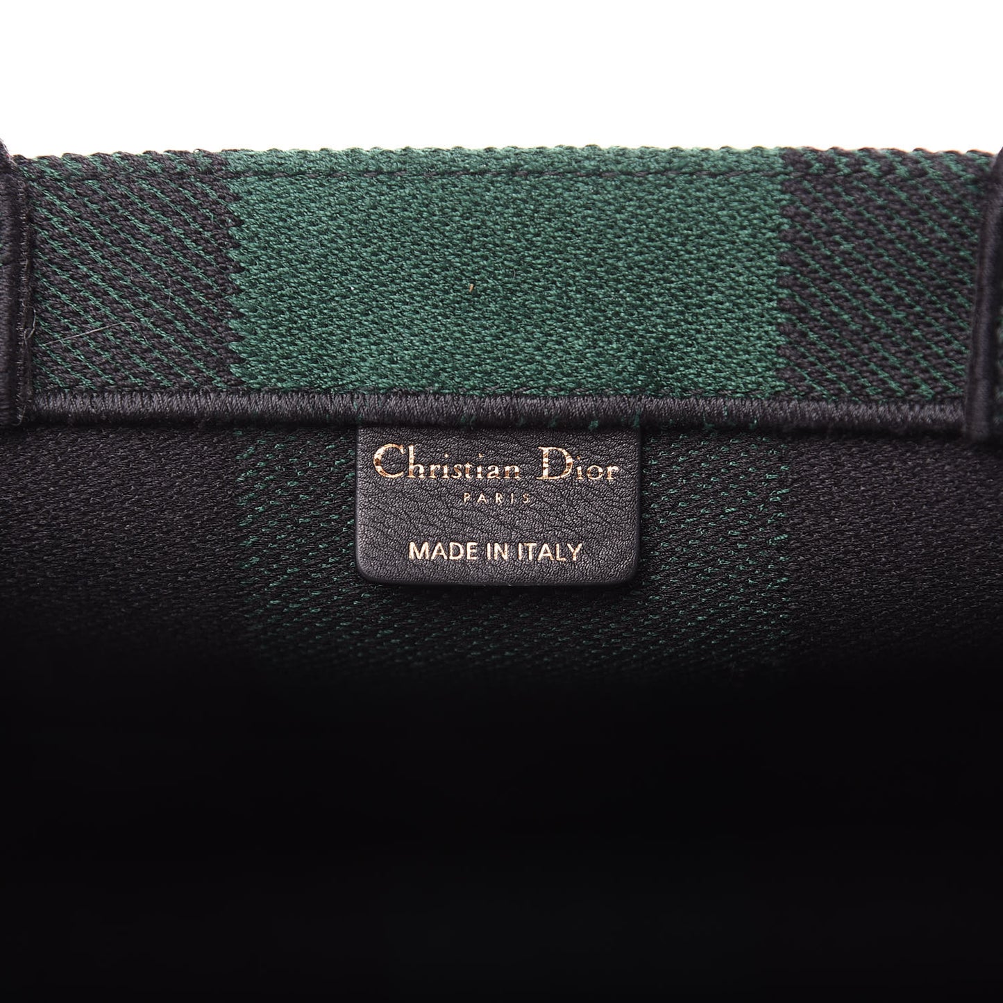 Canvas Embroidered Checkered Book Tote Black Green
