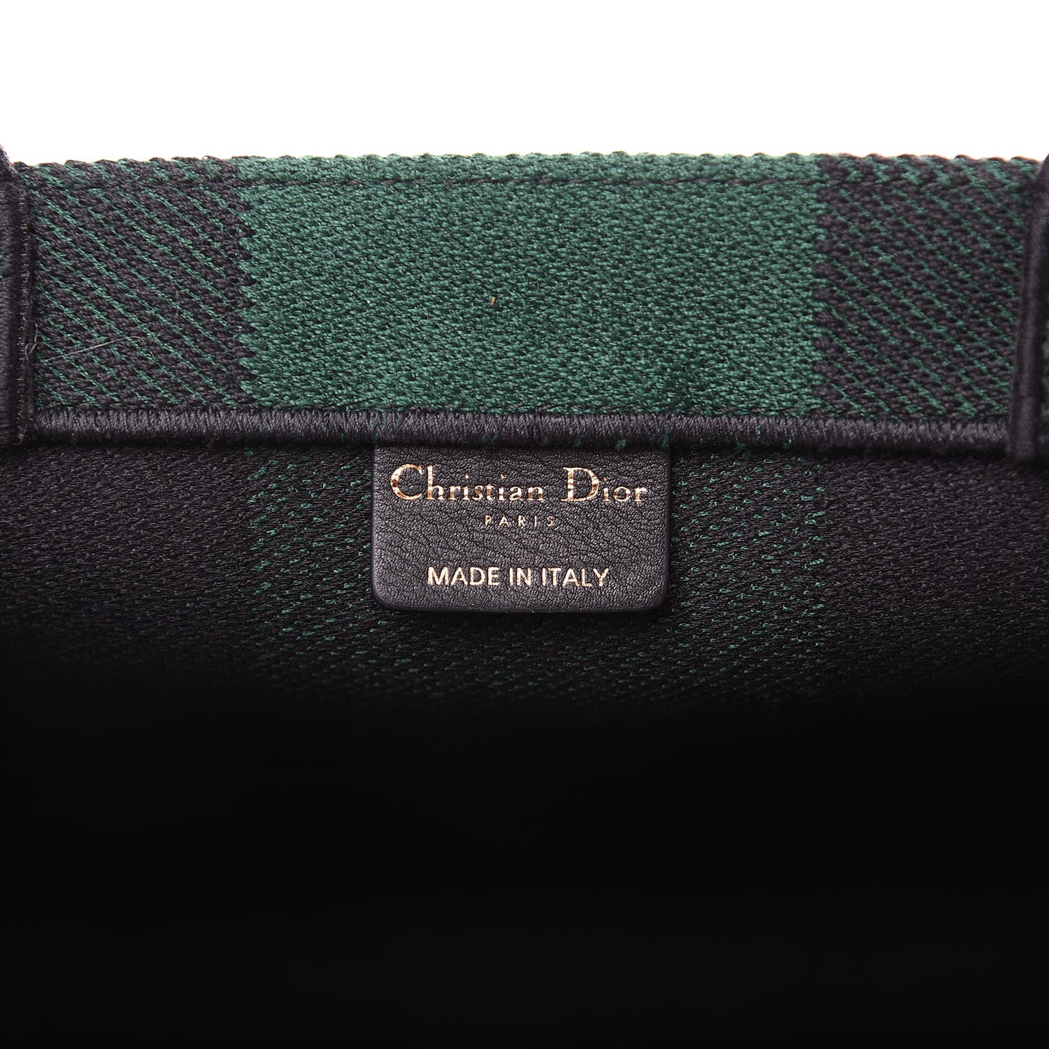 Christian Dior Canvas Embroidered Checkered Book Tote Black Green 6 of 15