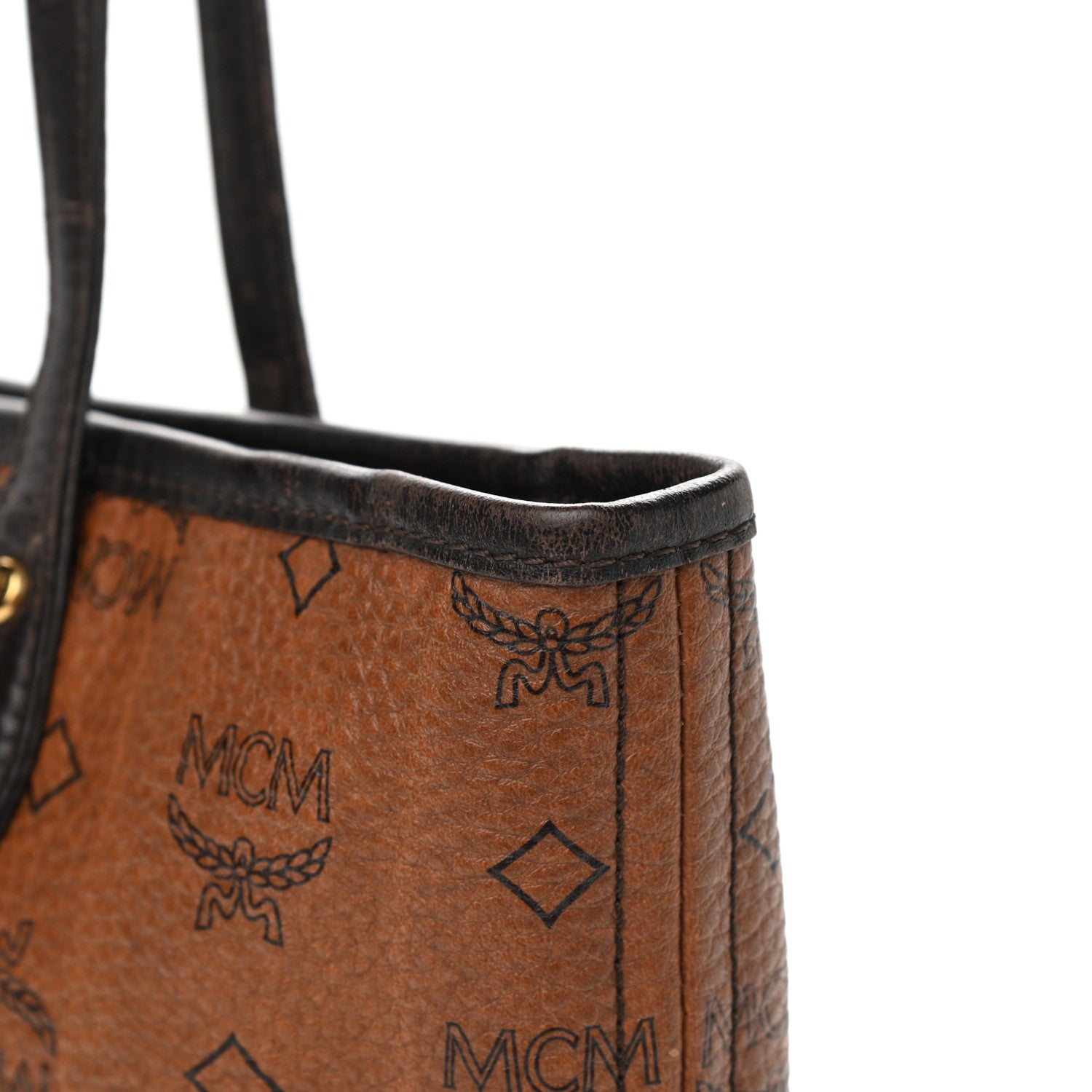 MCM Visetos Dog Bone Striped Shopper Tote Cognac 13 of 17