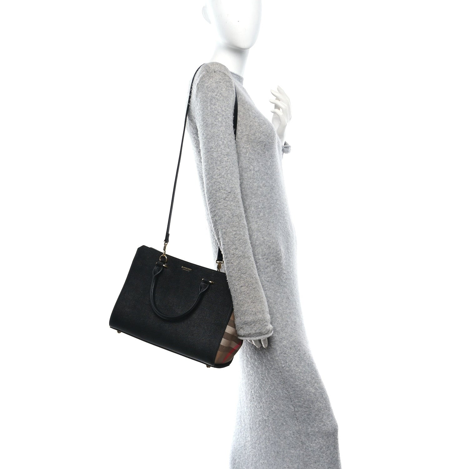 バーバリー Burberry Calfskin Mega Check Small Banwell Tote Black 1873548