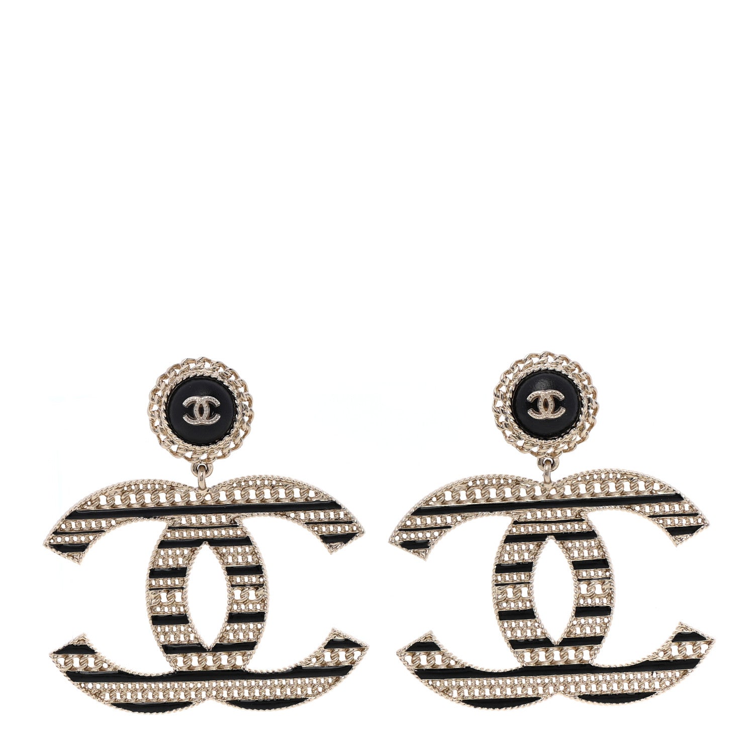Chanel Metal Enamel Chain CC Drop Earrings Gold Black 1 of 5
