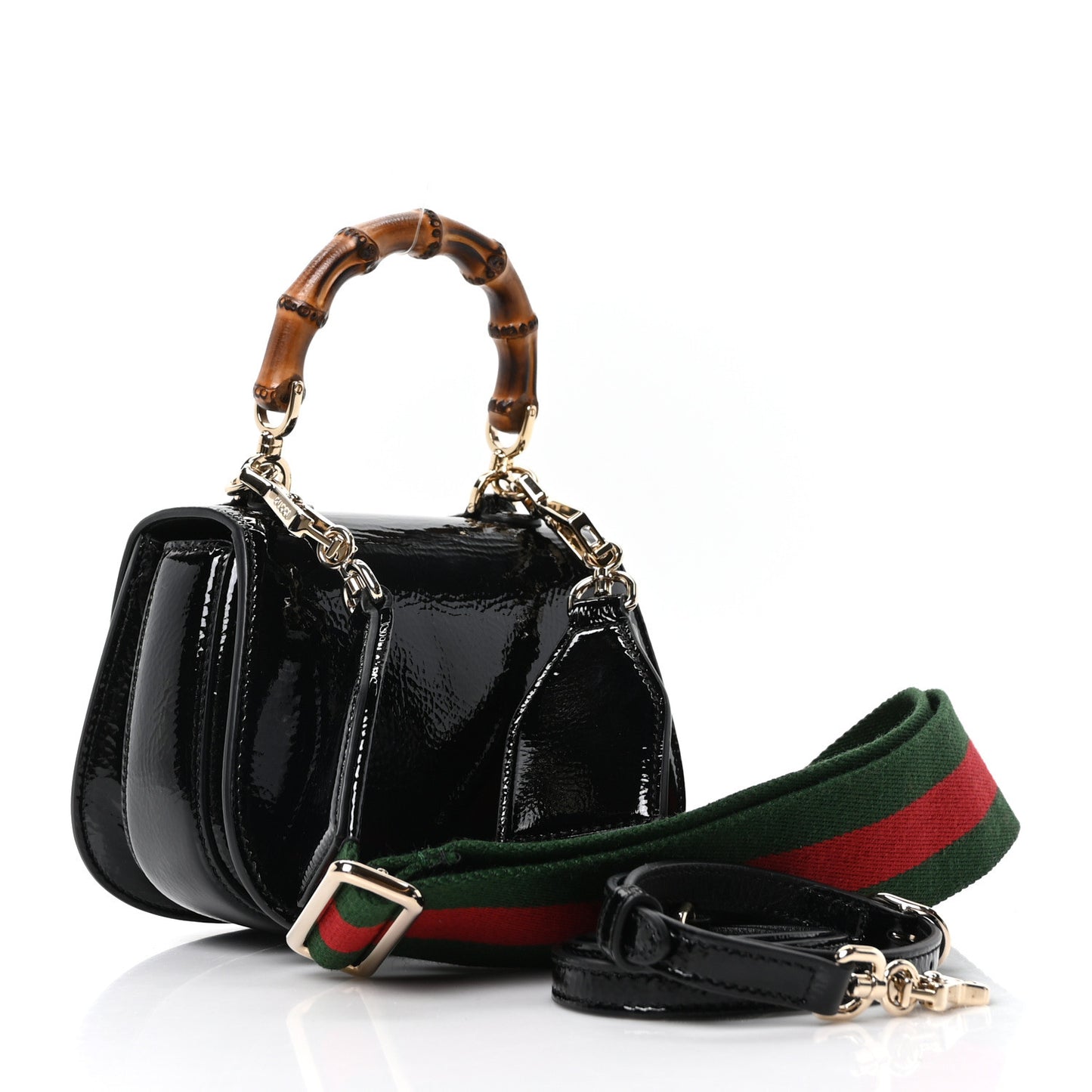 Skipper Calf Web Logo Embossed Mini Bamboo 1947 Top Handle Bag Black
