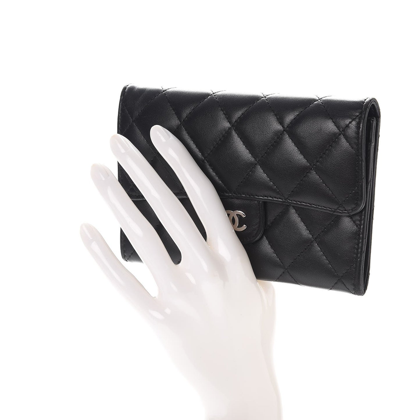 Lambskin Quilted Small Flap Wallet Black