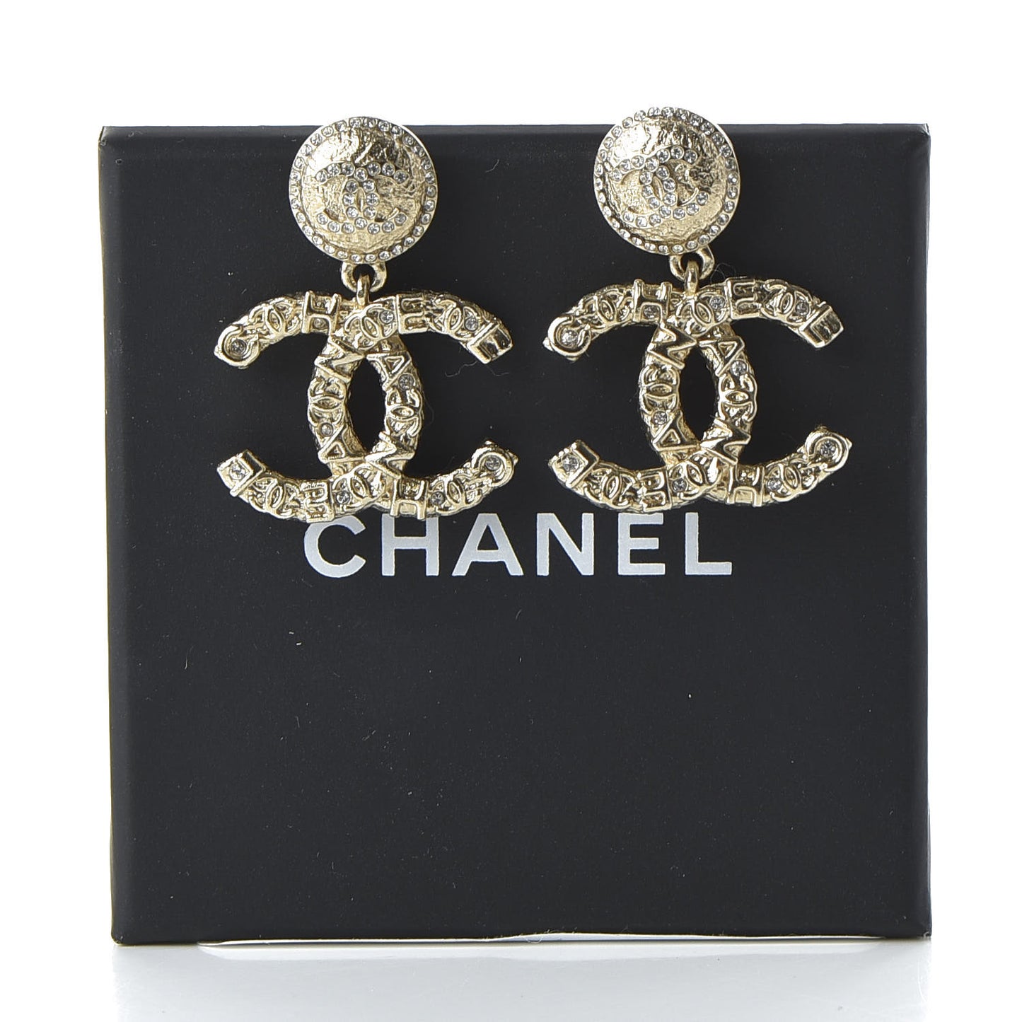Crystal CC Drop Logo Earrings Gold