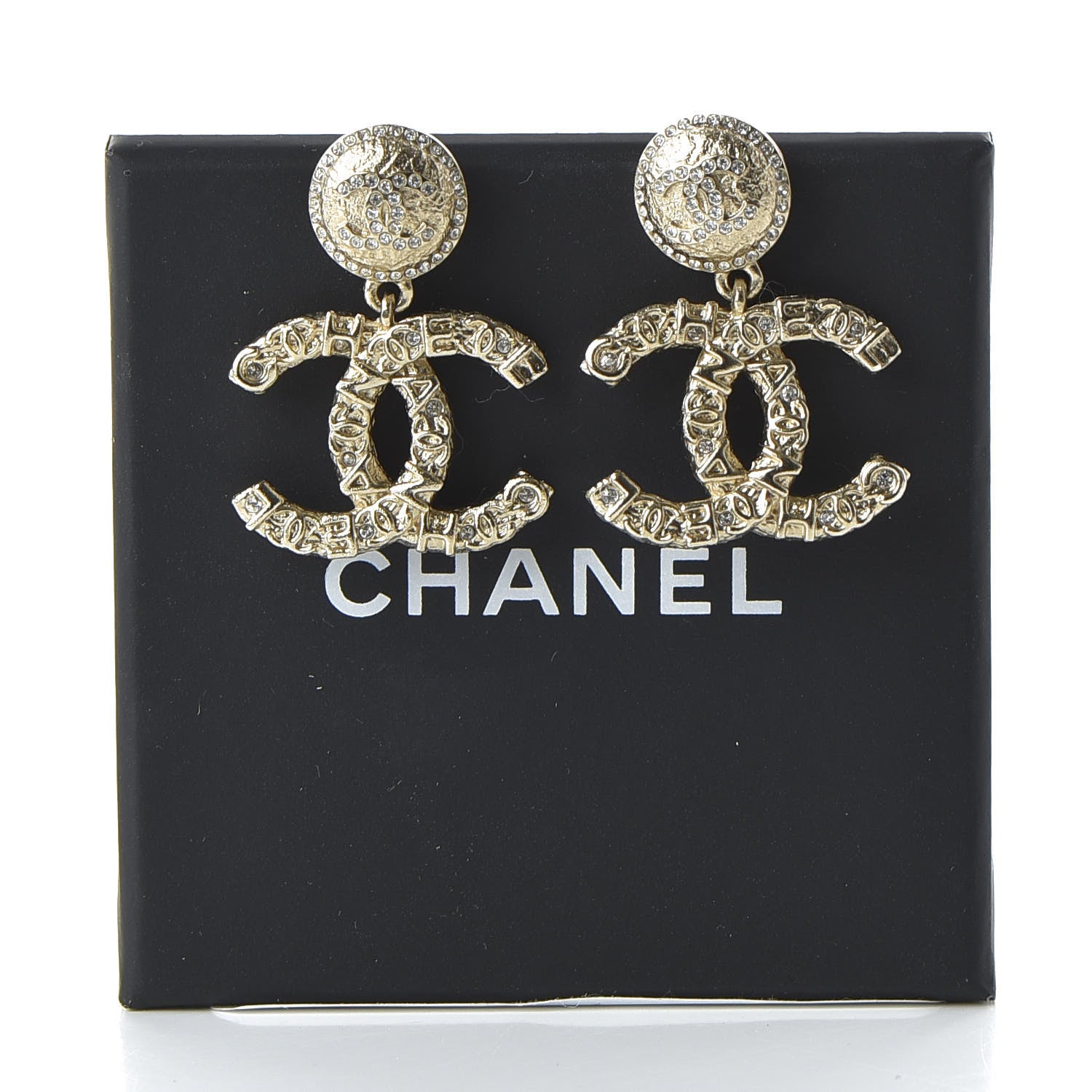 Chanel Crystal CC Drop Logo Earrings Gold 5 of 5