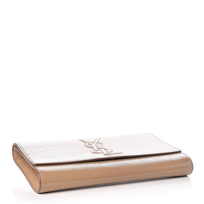 Saint Laurent Textured Patent Calfskin Monogram Large Belle De Jour Clutch Beige 4 of 12