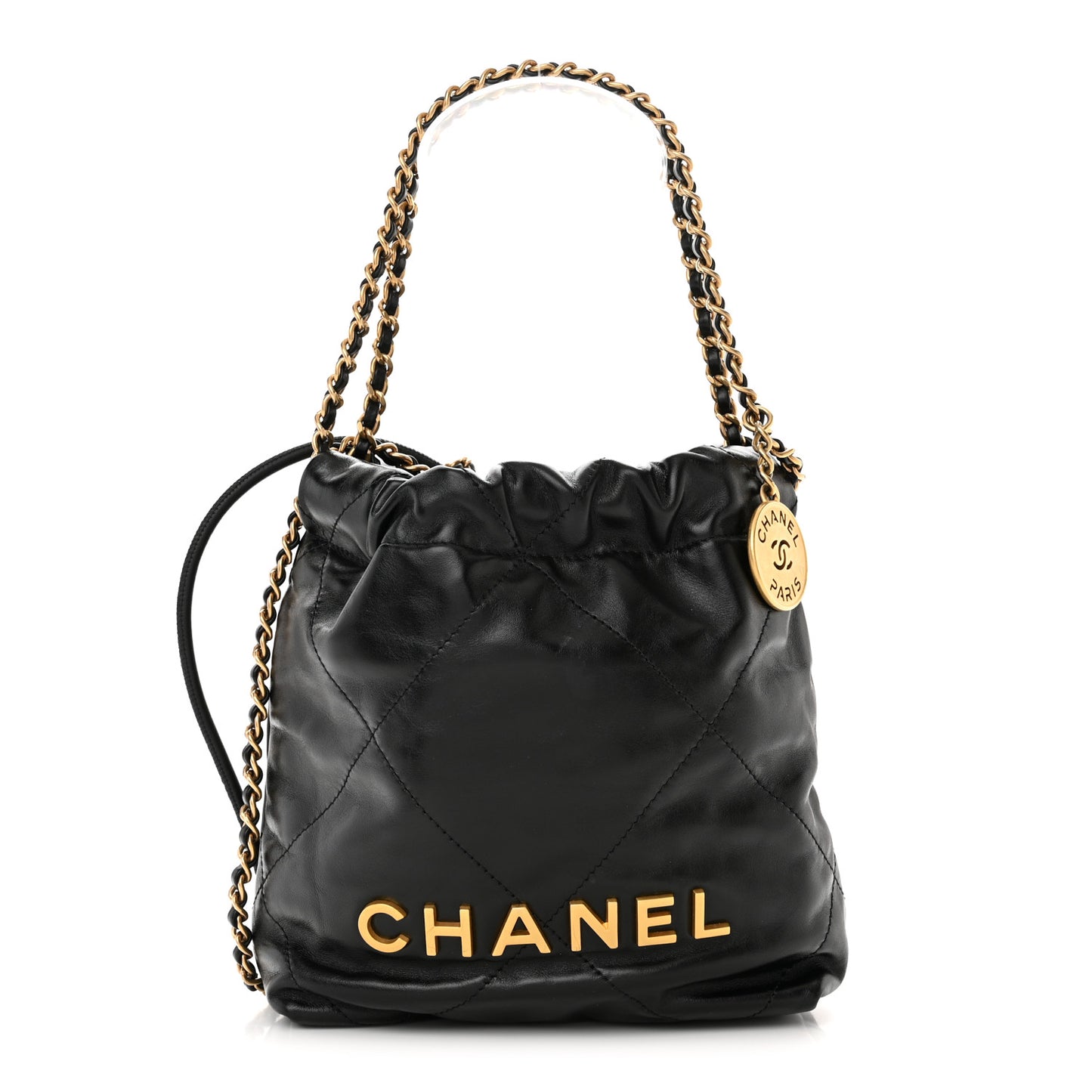 Shiny Calfskin Quilted Mini Chanel 22 Black