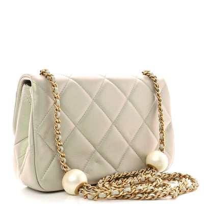 Chanel Pearly Lambskin Quilted Pearl Small Flap Light Grey 3 of 12