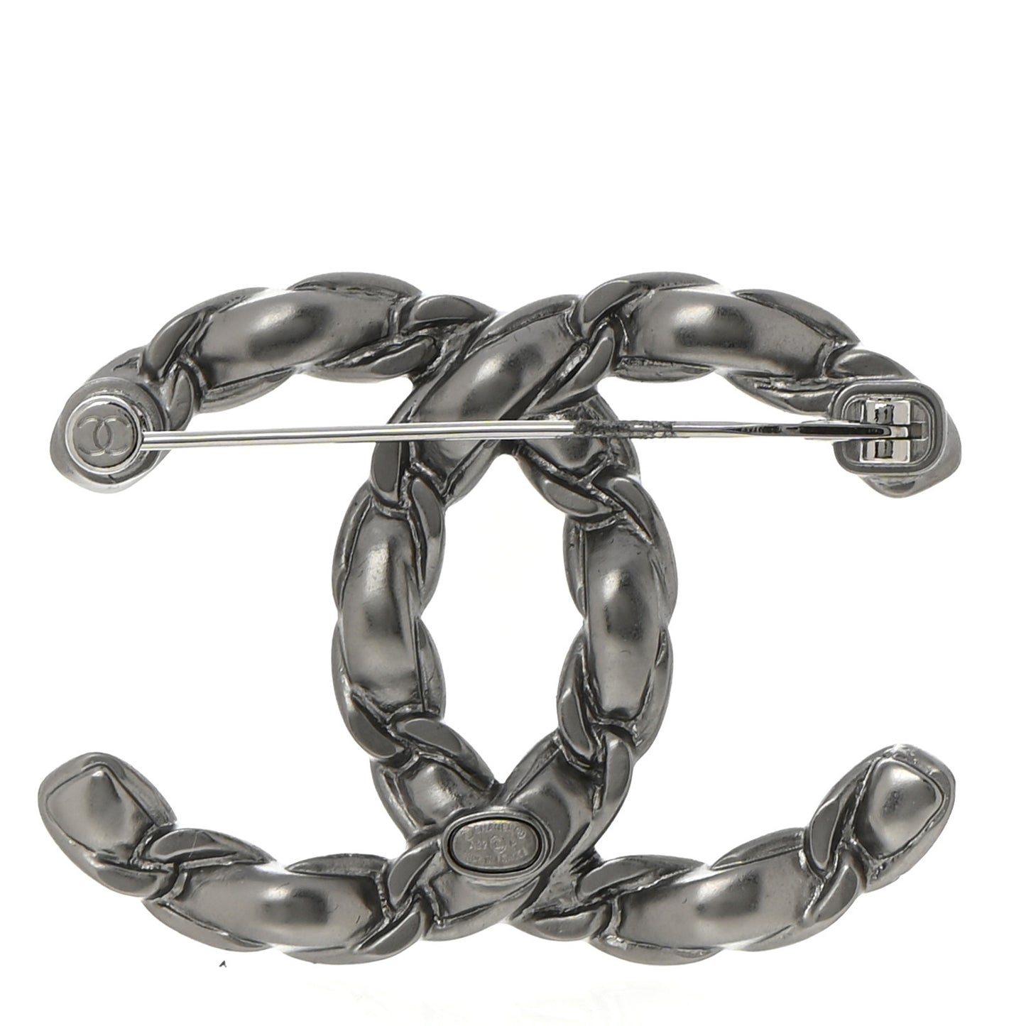 Lambskin Chain CC Brooch Ruthenium White
