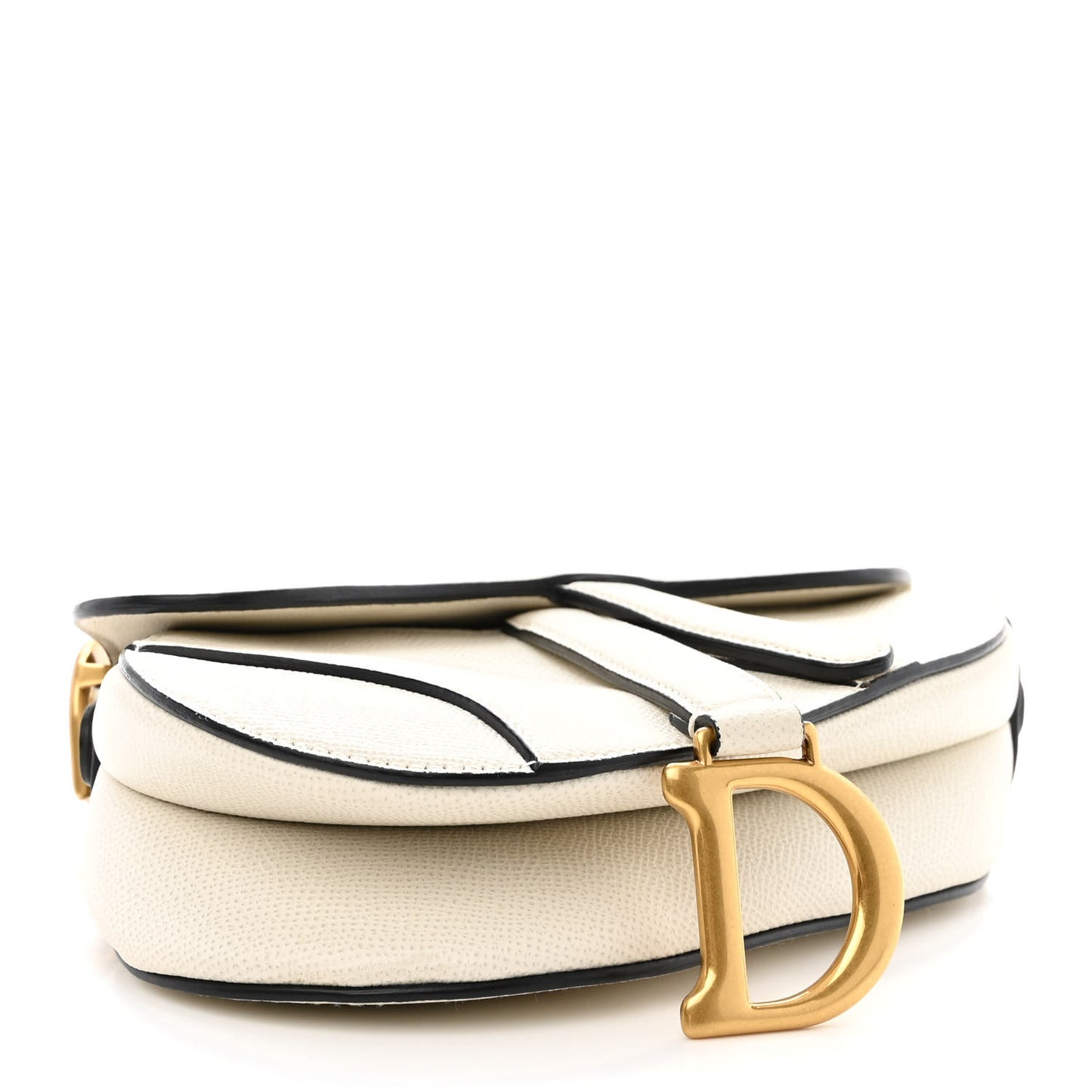 Grained Calfskin Mini Saddle Bag White