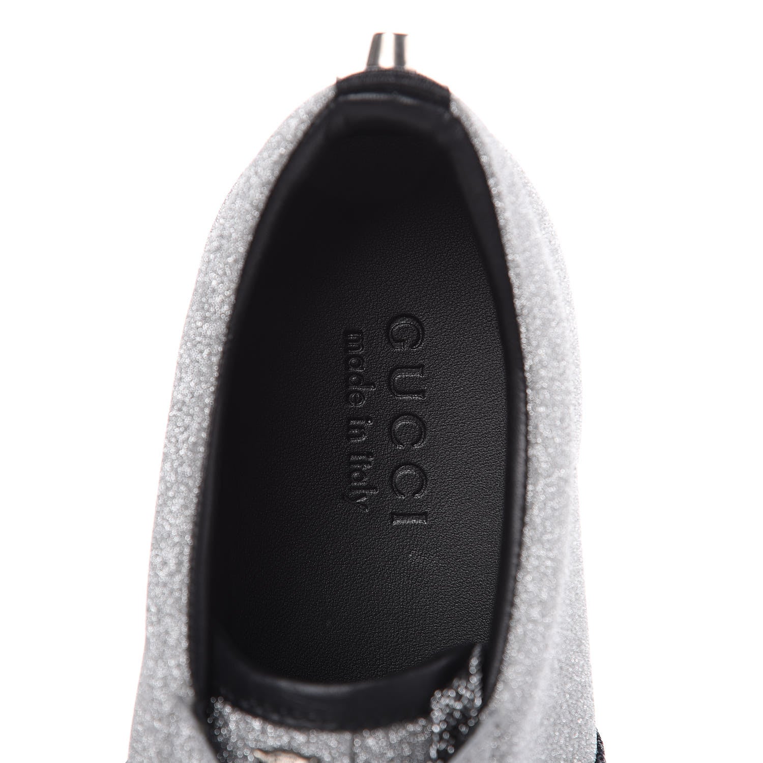Gucci Glitter Fabric Studded Web Mens Sneakers 8.5 Silver 6 of 10