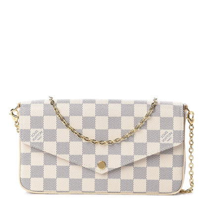 Louis Vuitton Damier Azur Pochette Felicie Chain Wallet Rose Ballerine 1 of 10
