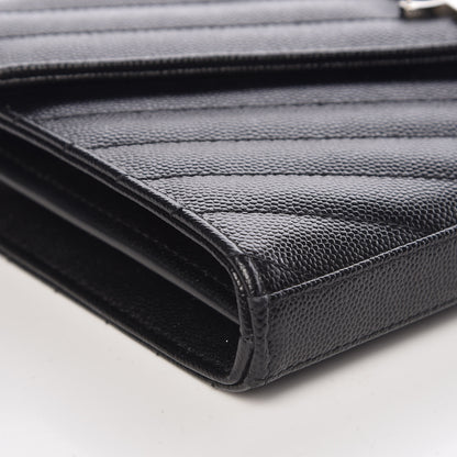 Saint Laurent Grain De Poudre Matelasse Chevron Monogram Chain Wallet Black 8 of 10