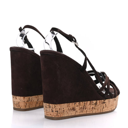 Prada Suede Cork Wedge Sandals 36.5 Brown 4 of 8
