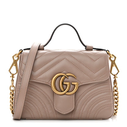 Gucci Calfskin Matelasse Mini GG Marmont Top Handle Shoulder Bag Porcelain Rose 1 of 15