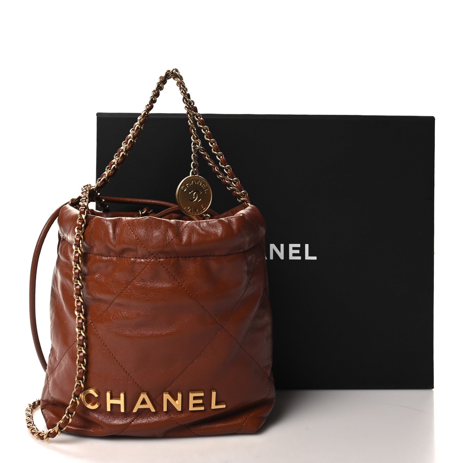 Chanel Shiny Calfskin Quilted Mini Chanel 22 Light Brown 11 of 11