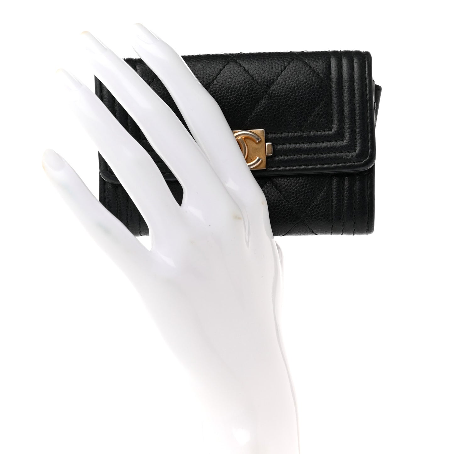 Caviar Quilted Boy Flap Card Holder Black