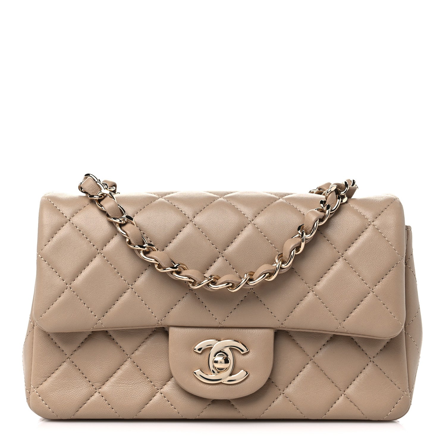 Chanel Lambskin Quilted Mini Rectangular Flap Dark Beige 1 of 9