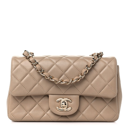 Chanel Lambskin Quilted Mini Rectangular Flap Dark Beige 1 of 9