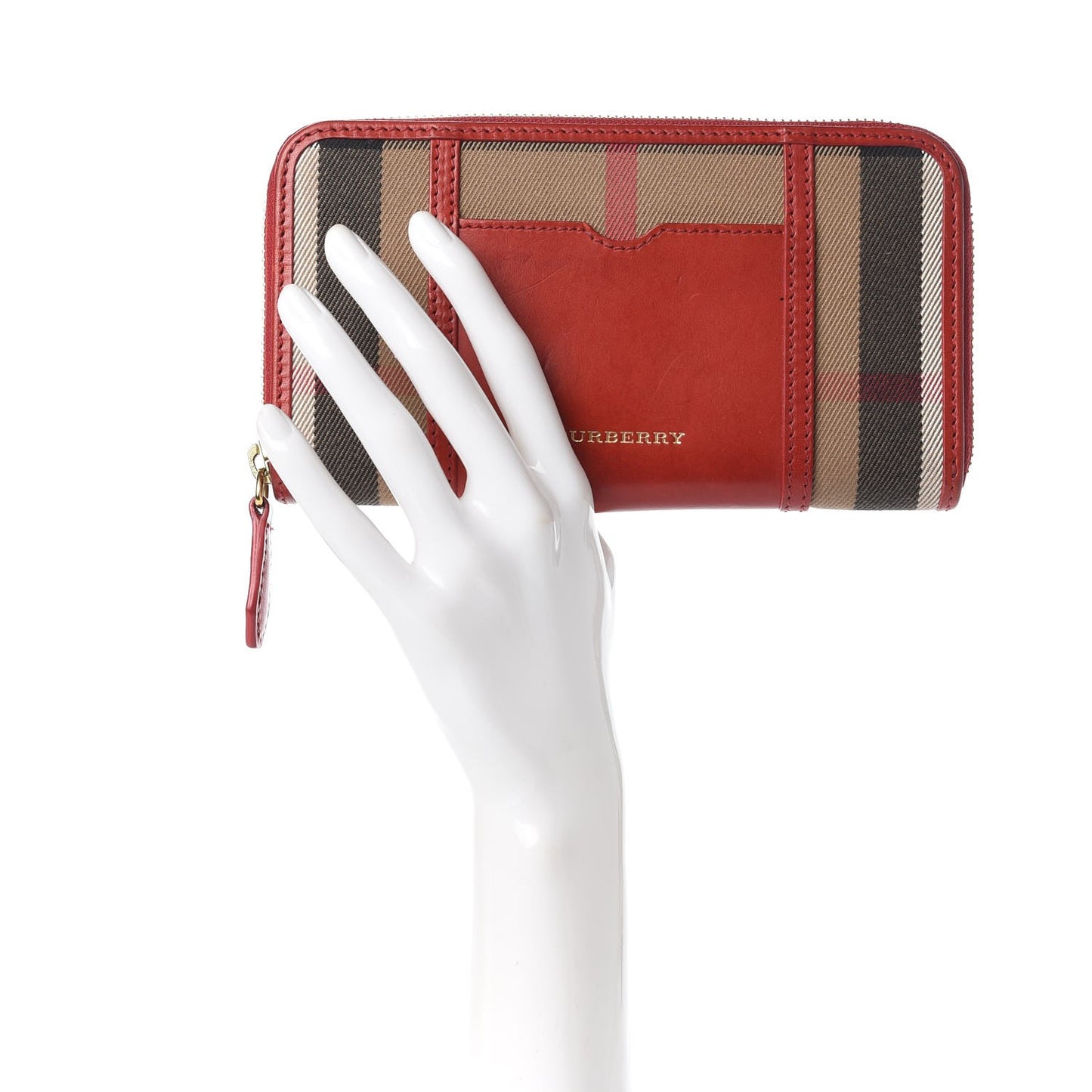 House Check Large Sartorial Ziggy Zip Around Wallet Military Red