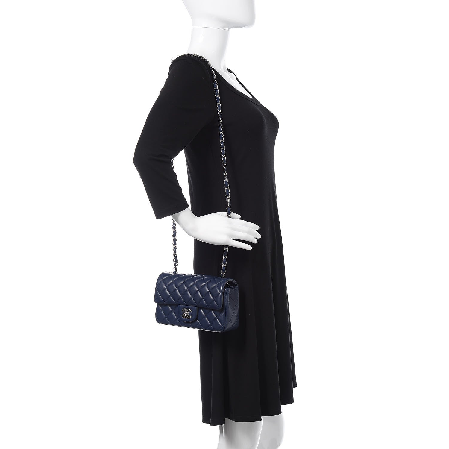 Chanel Lambskin Quilted Mini Rectangular Flap Dark Blue 2 of 12