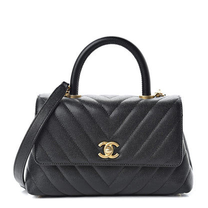 Chanel Caviar Chevron Quilted Mini Coco Handle Flap Black 1 of 12