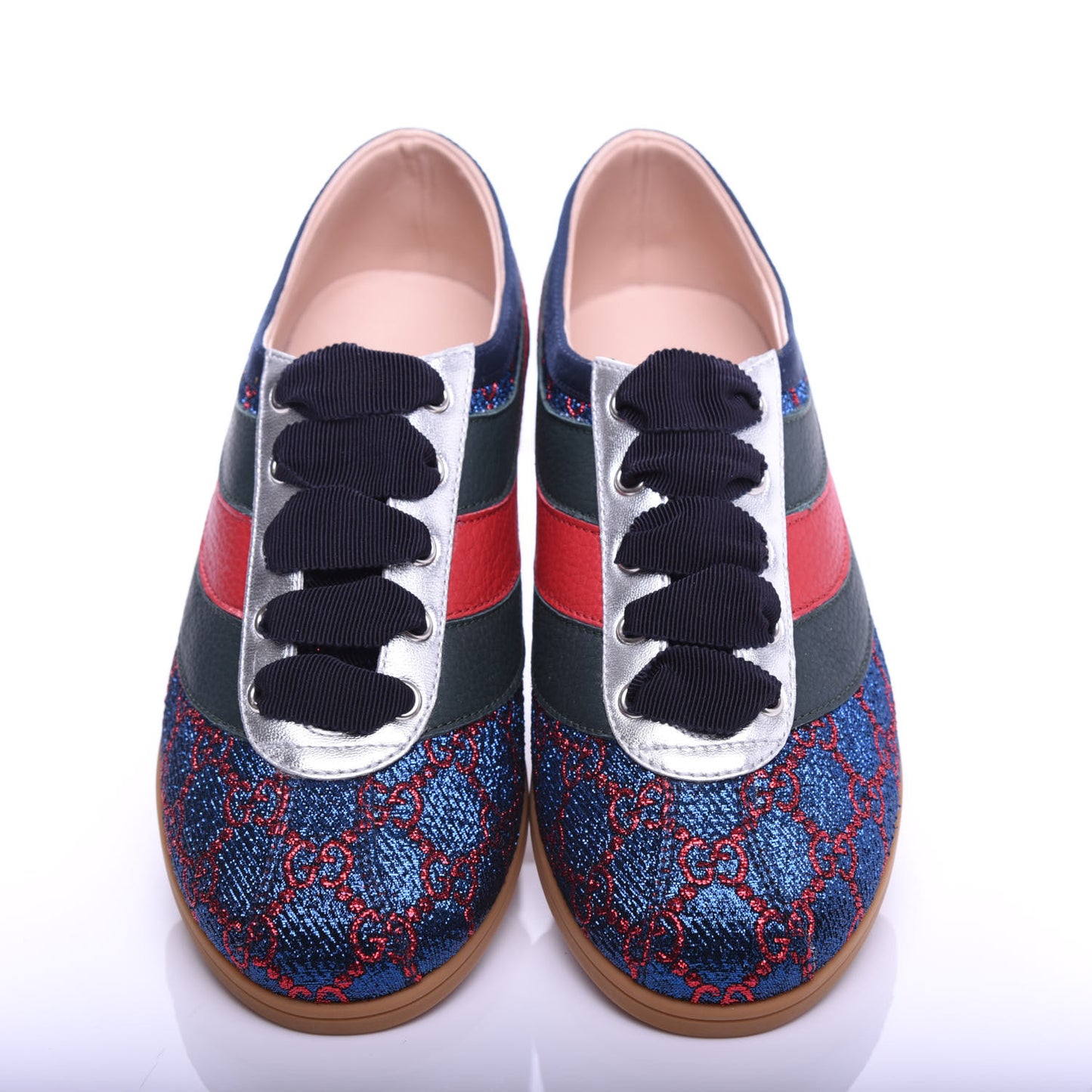 Lurex Calfskin Web GG Monogram Womens Falacer Sneakers 37 Iridescent Blue Iridescent Red Silver