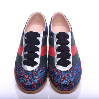Gucci Lurex Calfskin Web GG Monogram Womens Falacer Sneakers 37 Iridescent Blue Iridescent Red Silver 6 of 11