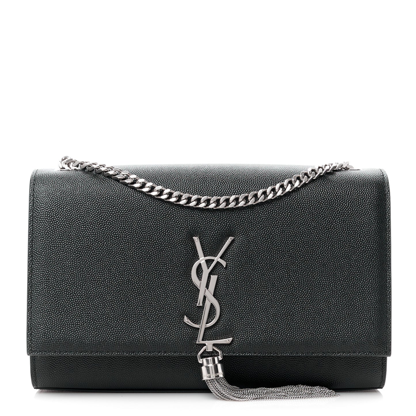 SAINT LAURENT Grain De Poudre Medium Classic Monogram Kate Tassel Satchel Black