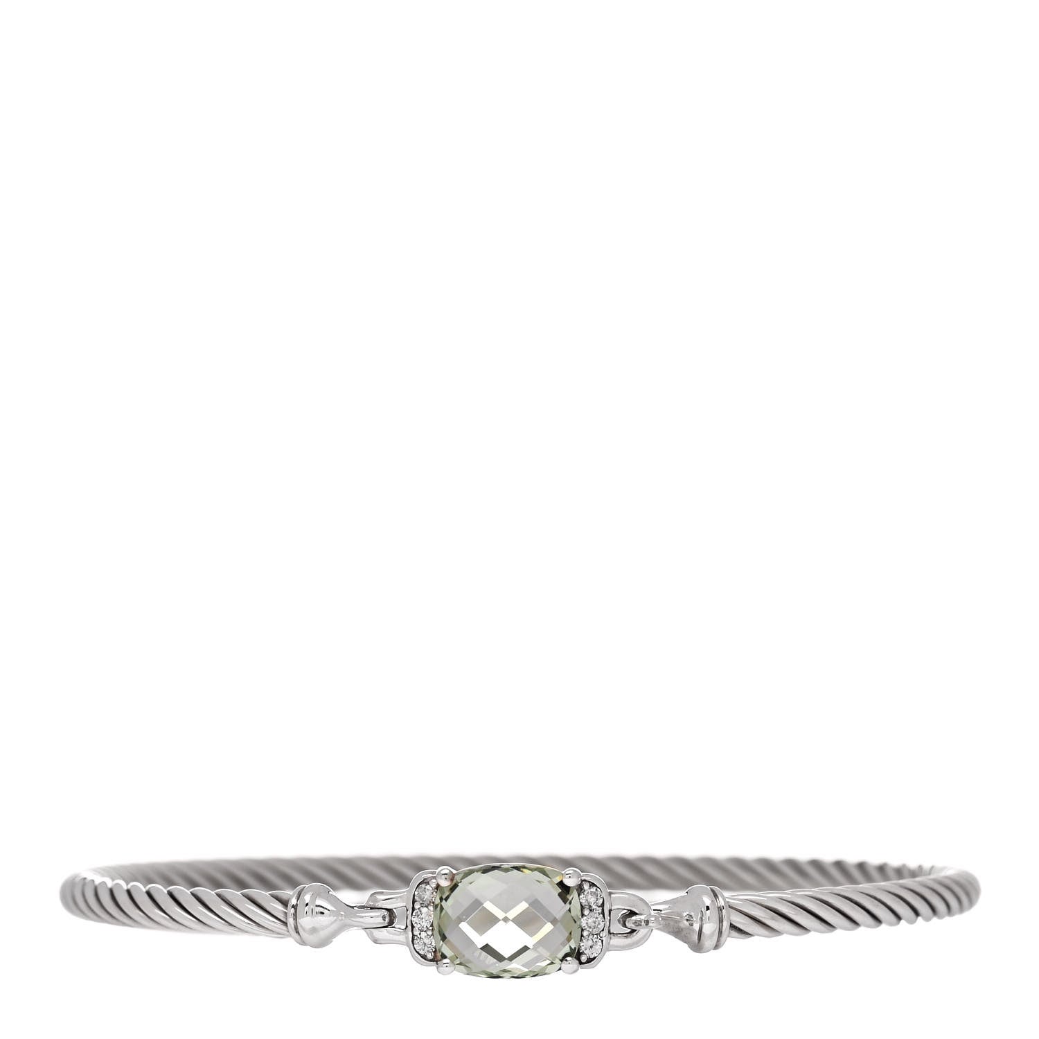 David Yurman Sterling Silver Diamond Prasiolite 3mm Petite Wheaton Bracelet 1 of 3