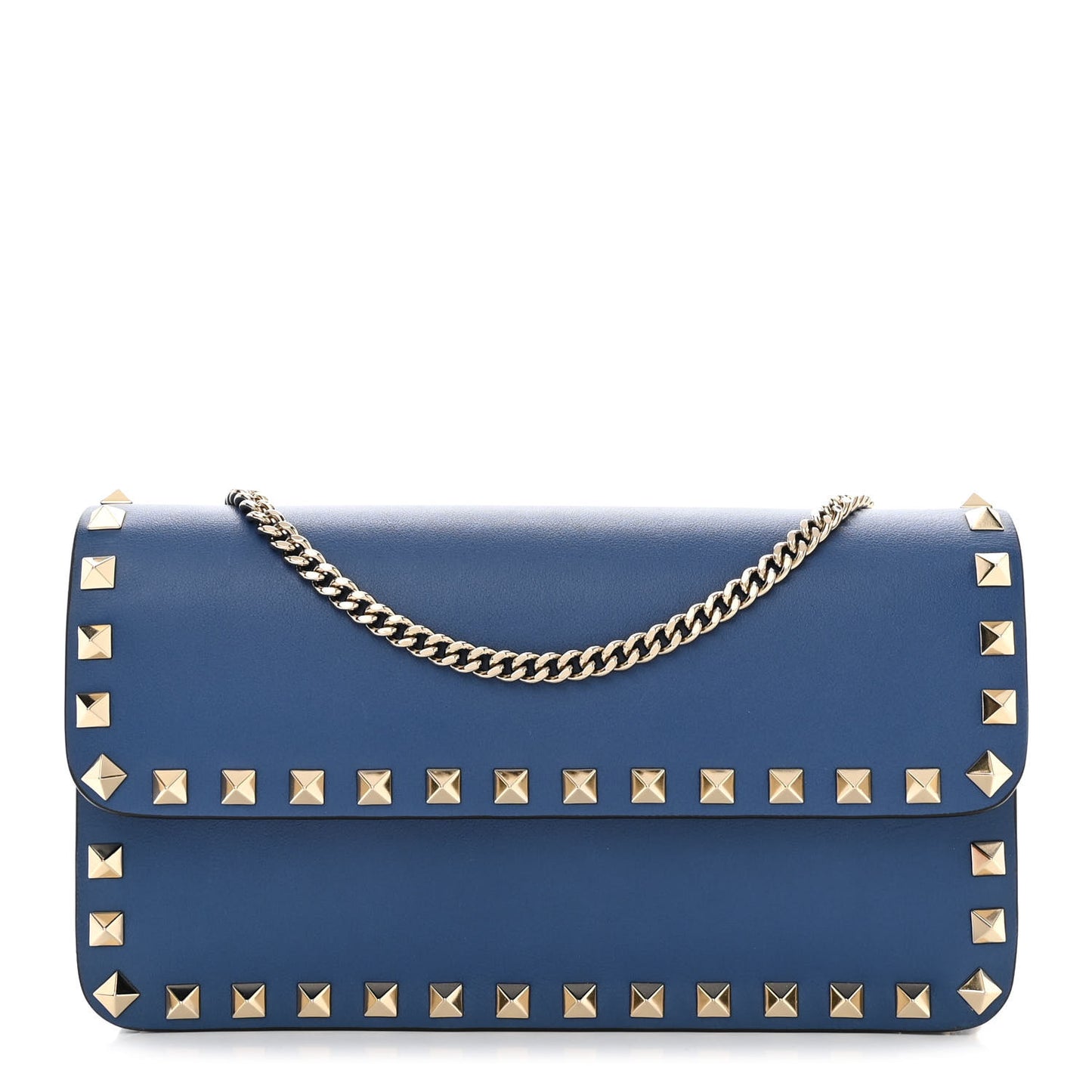 Calfskin Rockstud Flap Wallet on Chain Blue China