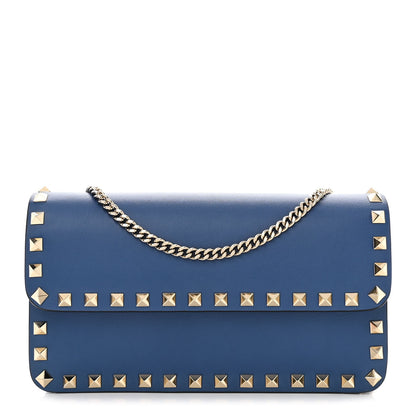 Valentino Garavani Calfskin Rockstud Flap Wallet on Chain Blue China 1 of 10