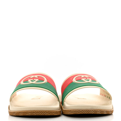 Gucci Rubber Web Mens Interlocking G Slide Sandals 8 Mystic White Green Red 3 of 11