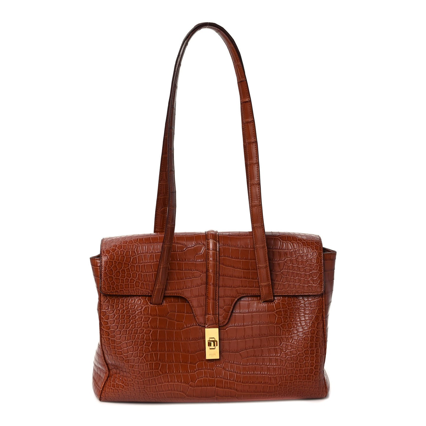 Calfskin Crocodile Embossed Medium Soft 16 Bag Tan