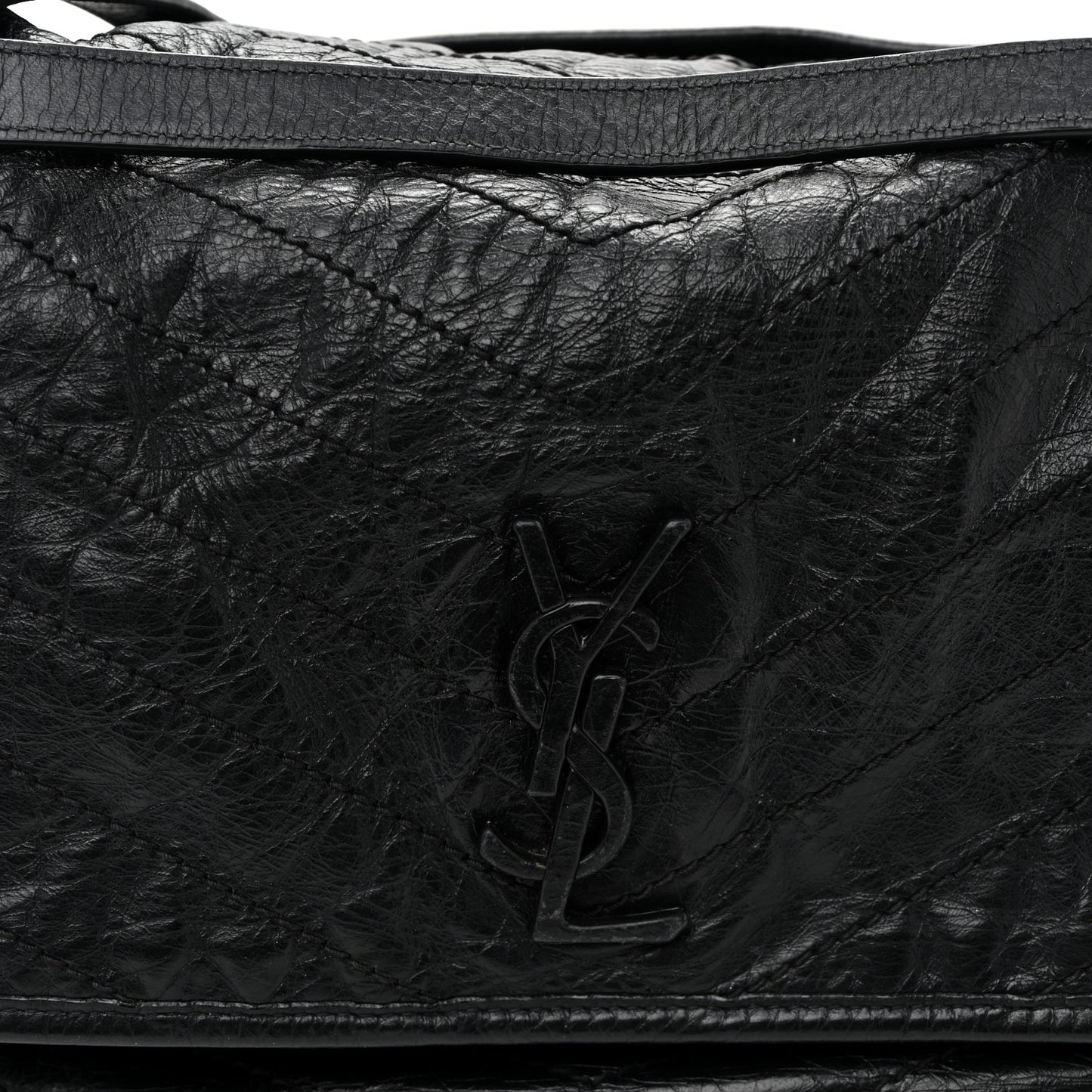 Crinkled Calfskin Matelasse Monogram Large Niki Chain Satchel Black