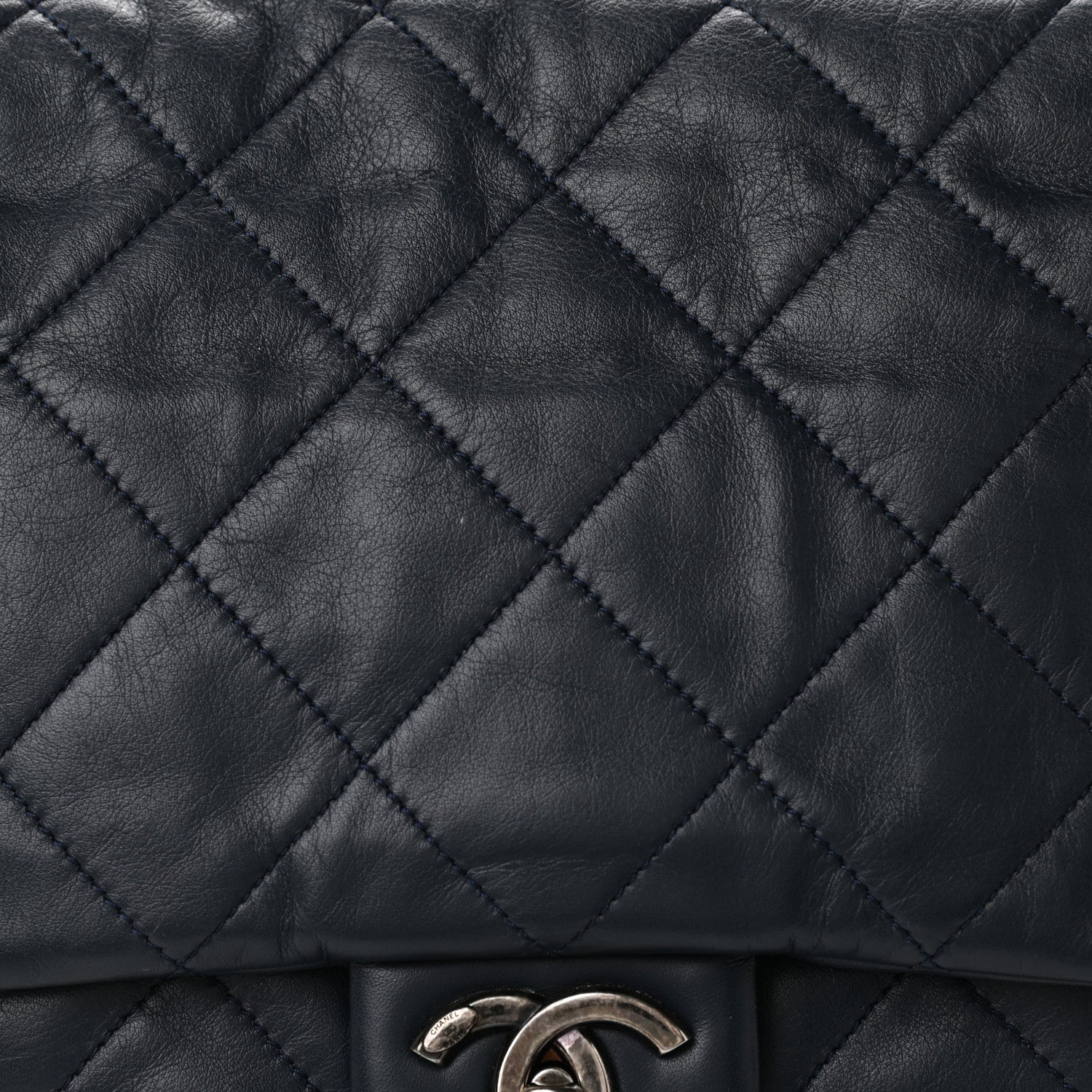 Chanel Calfskin Quilted Coco Pleats Flap Dark Navy Blue 8 of 10