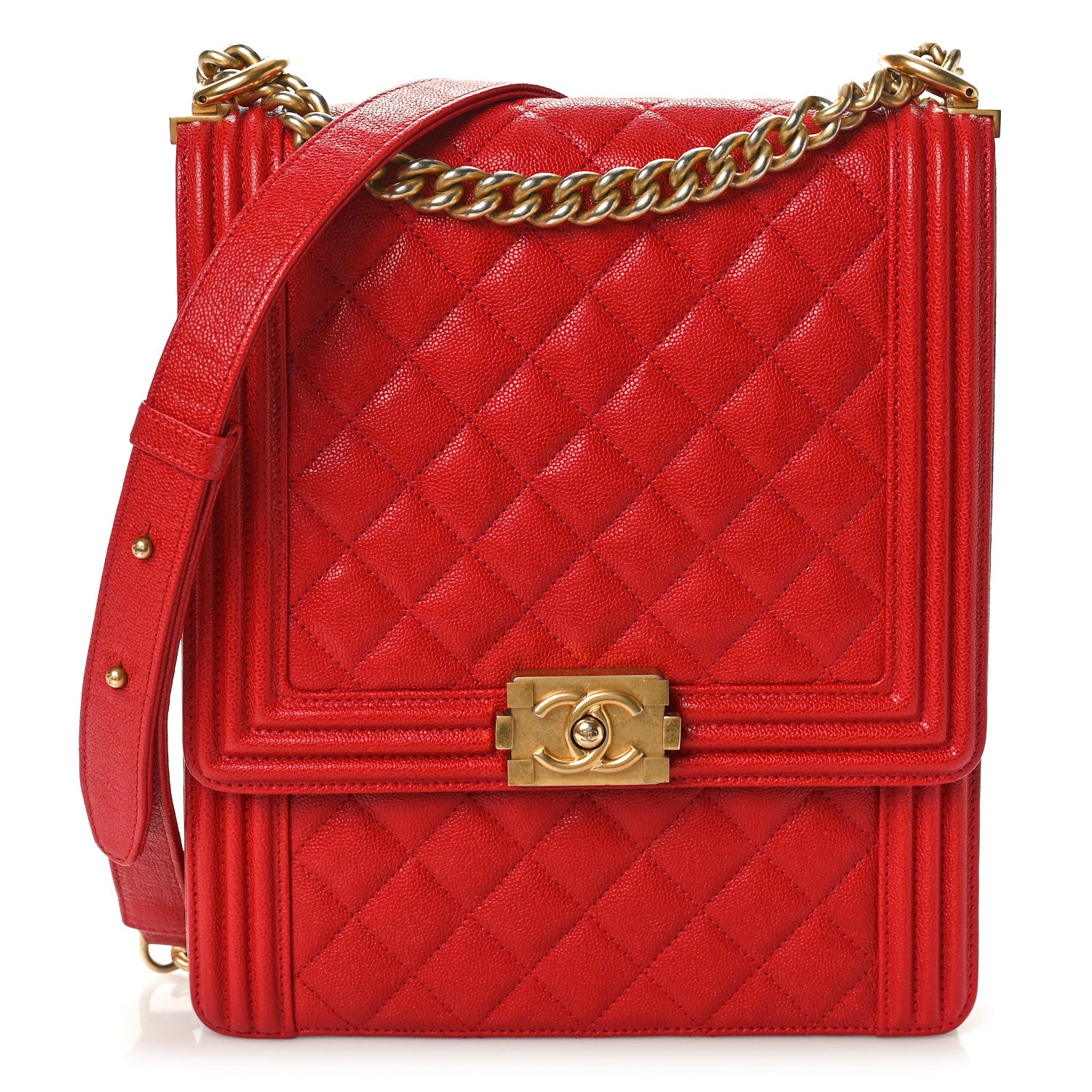 Chanel Caviar Quilted Maxi North South Boy Flap Red 1 of 10