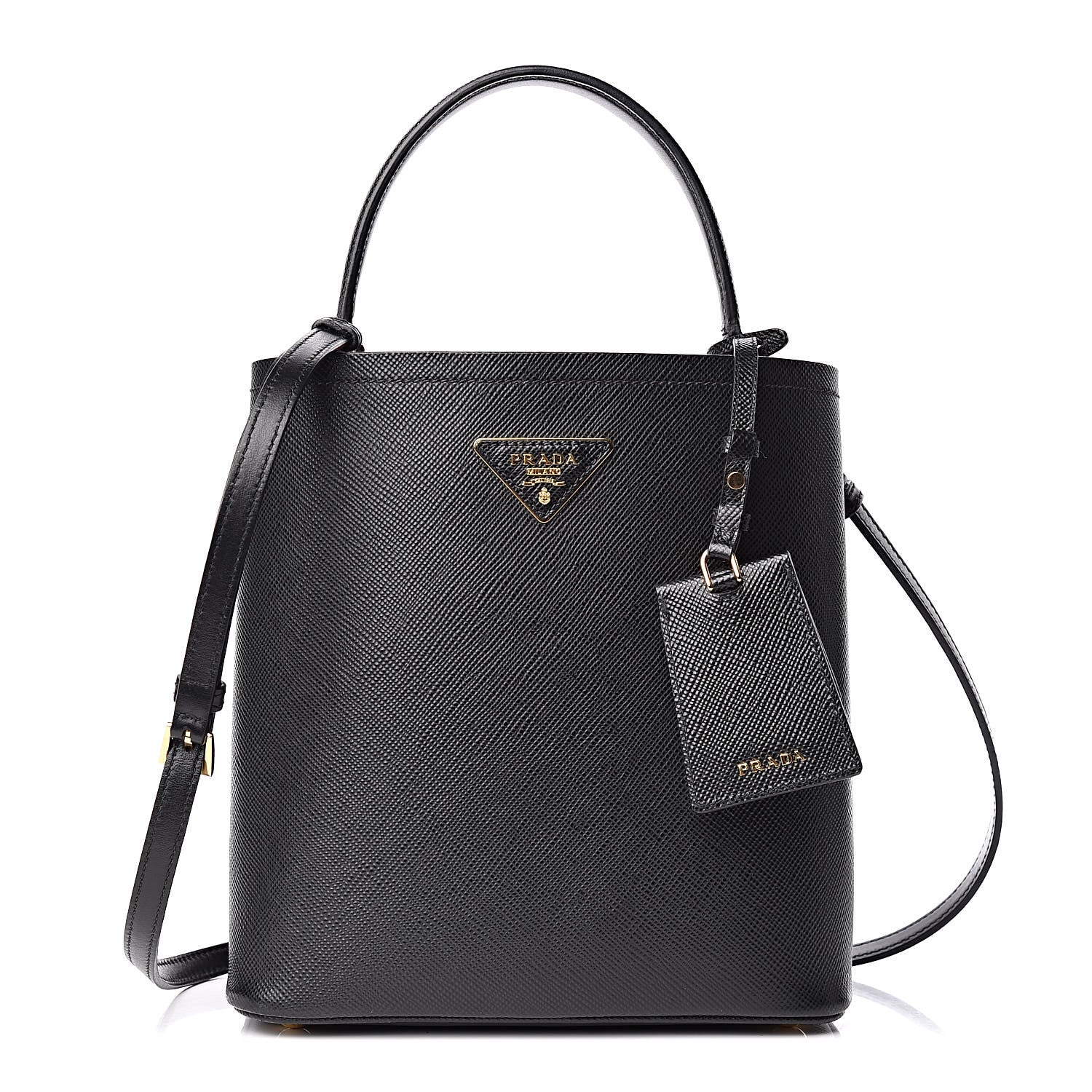 Prada Saffiano Cuir Medium Panier Bucket Bag Black Fuoco 1 of 10