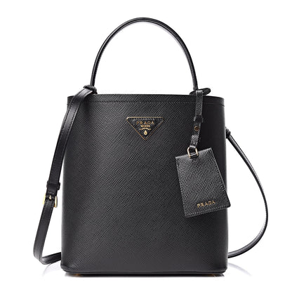 Prada Saffiano Cuir Medium Panier Bucket Bag Black Fuoco 1 of 10