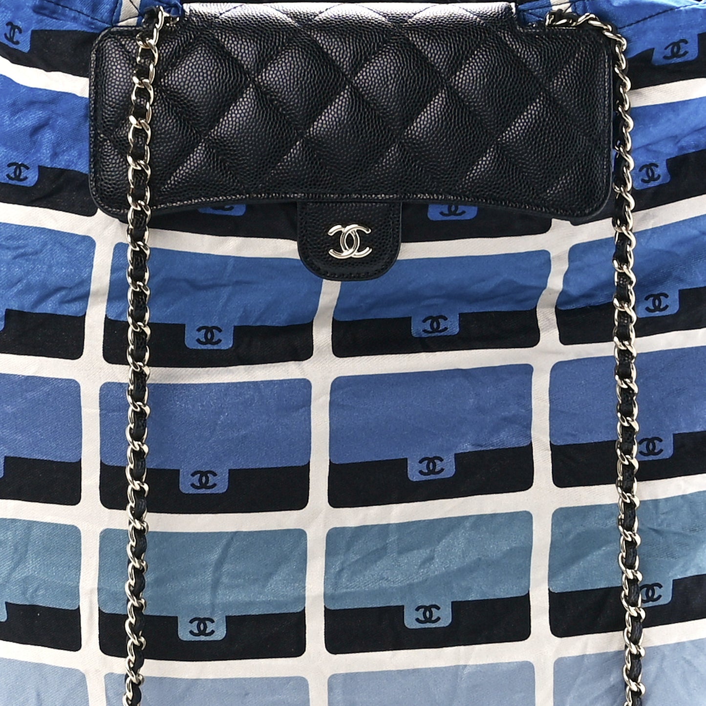 Caviar Fabric Quilted Foldable Tote With Chain Black Multicolor