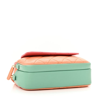 Chanel Goatskin Quilted Tri-Color In & Out Waist Bag Orange Green Pink 4 of 13