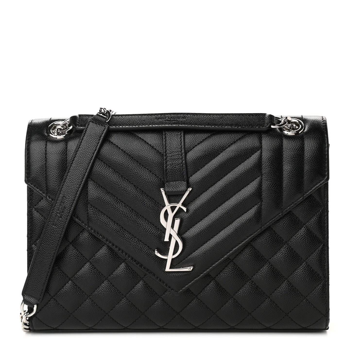 Grain De Poudre Textured Mixed Matelasse Triquilt Medium Monogram Satchel Black