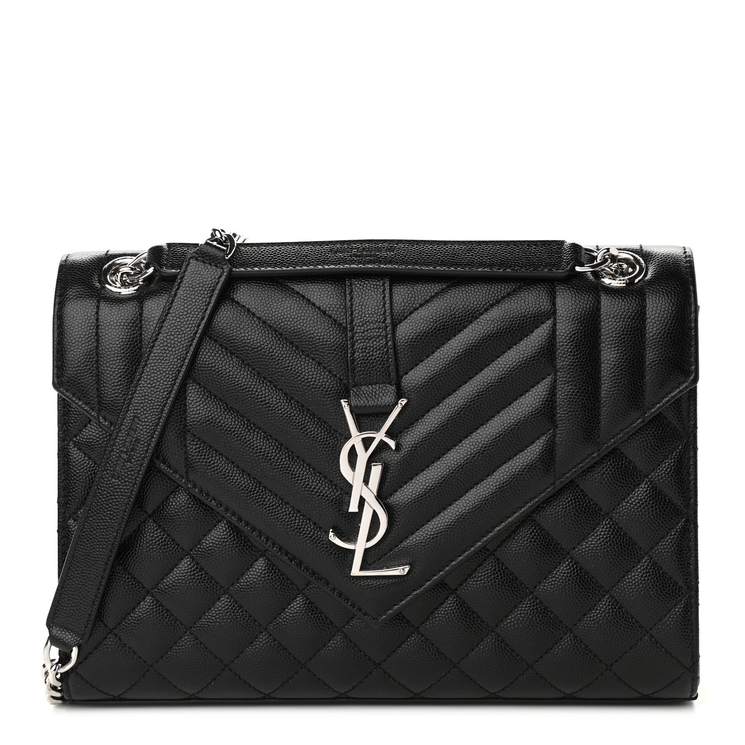 Saint Laurent Grain De Poudre Textured Mixed Matelasse Triquilt Medium Monogram Satchel Black 1 of 7