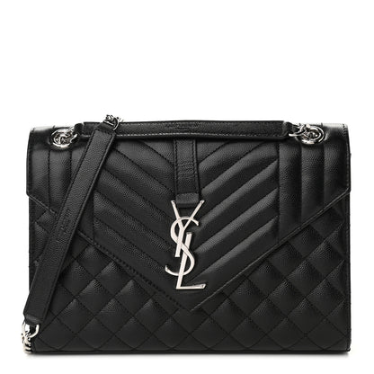 Saint Laurent Grain De Poudre Textured Mixed Matelasse Triquilt Medium Monogram Satchel Black 1 of 7