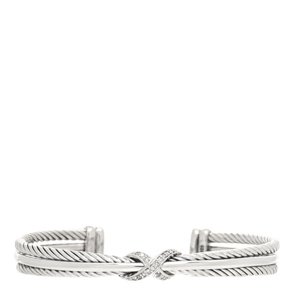 David Yurman Sterling Silver Diamond 7mm Crossover X Bracelet 1 of 4